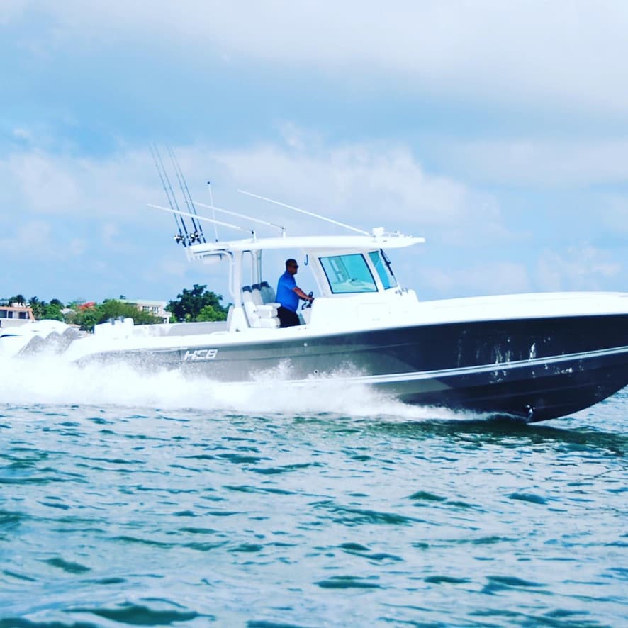 premium center-console vessel underway